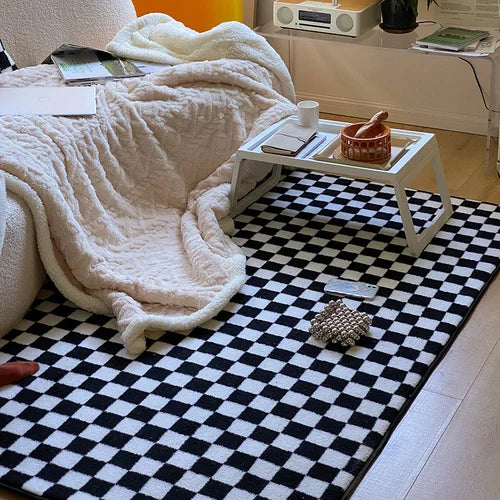 Japanese Style Carpets for Living Room Minimalist Bedroom Decor Plaid Carpet Checkerboard Lounge Rug Large Area Plush Floor Mat