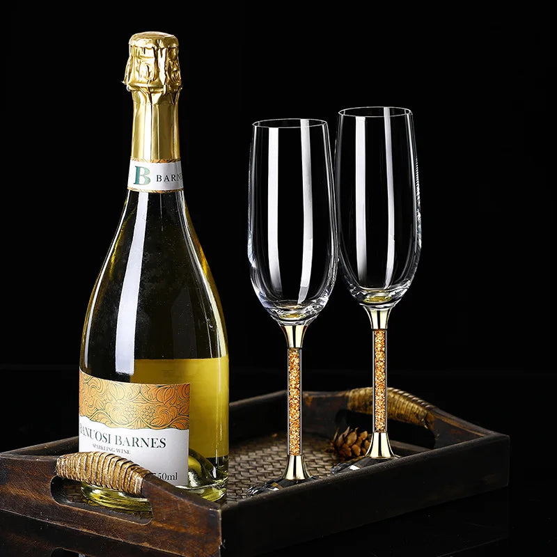 2 Pieces Luxury High-end Diamond Crystal Glass Red Wine Set High Party Wine Glass Drinking Champagne Flute