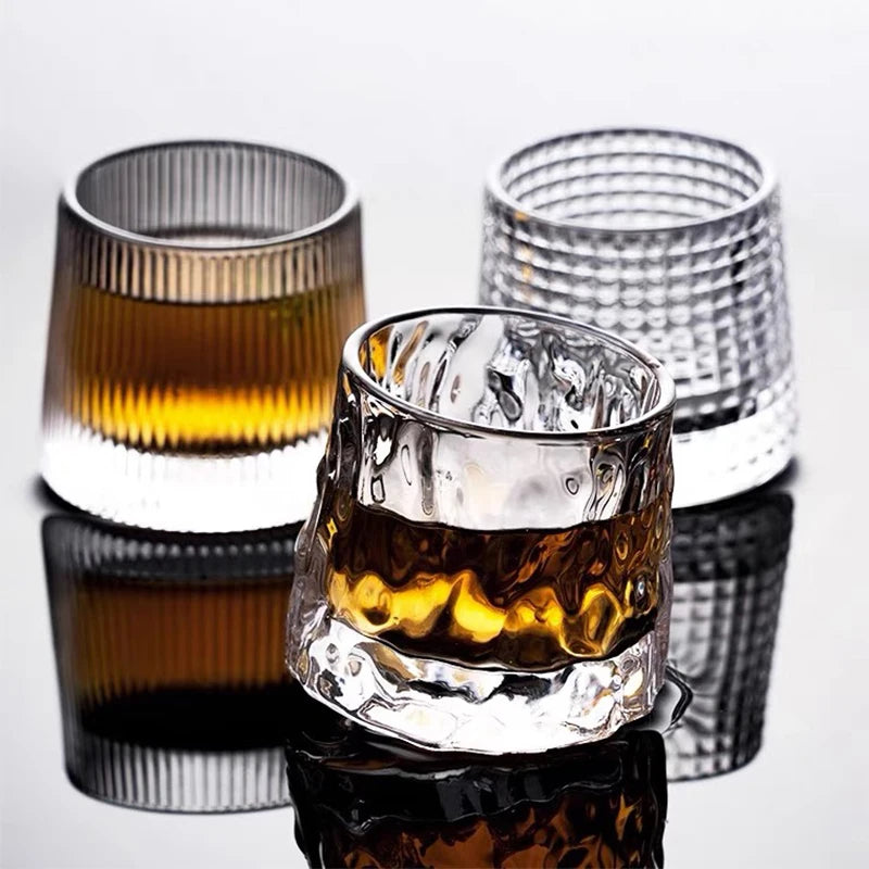 Spinning Whiskey Glass Whiskey Tumblers, Old Fashioned Scotch & Bourbon Glasses,Whisky Brandy Cups for Home Party Wine Glass