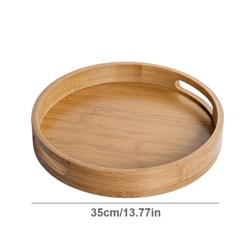 Wooden Round Serving Tray Decorative Bamboo Plate Tea Cup Food Dishes Storage Tray Drink Platter Plate Dinner Fruit Snack Trays