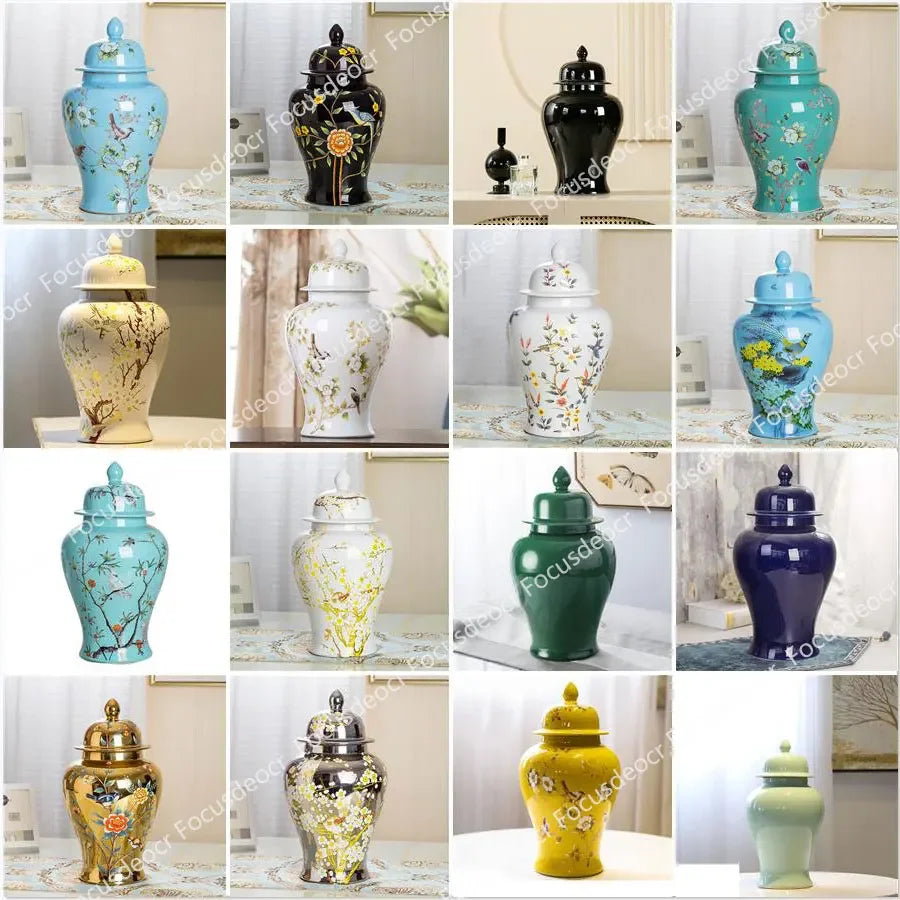 Large Floor Vase Blue 18 Inche Flower And Bird Print Temple Jars For Home Decor Chinese Porcelain Vase Flower Arrangement Heig