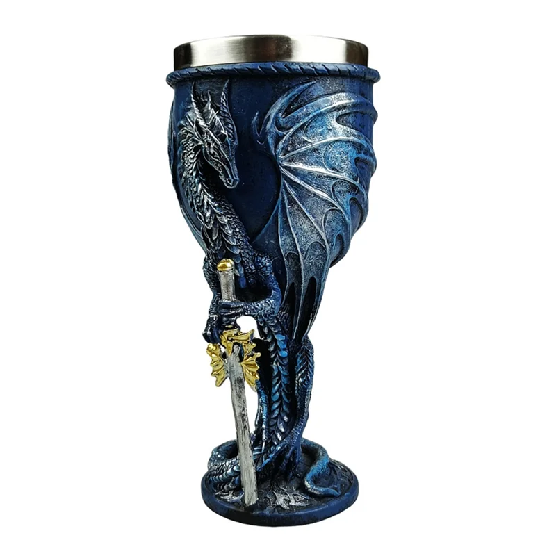 ABBY-Blue Dragon Goblet Dungeons And Dragons Gift Holy Grail Wine Goblet Flying Dragon Sword Goblet