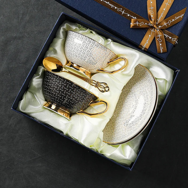 Exquisite and Luxurious European Style Bone China Coffee Cup and Plate Set, Fashionable and High-end Gift Set