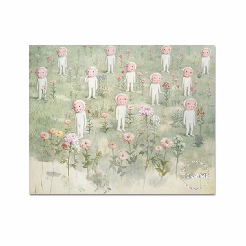 Kids Bedroom Decorative Item Little Lambs Cartoon Picture Oil Painting Hand-painted Canvas Luxury Poster Wall Art For House