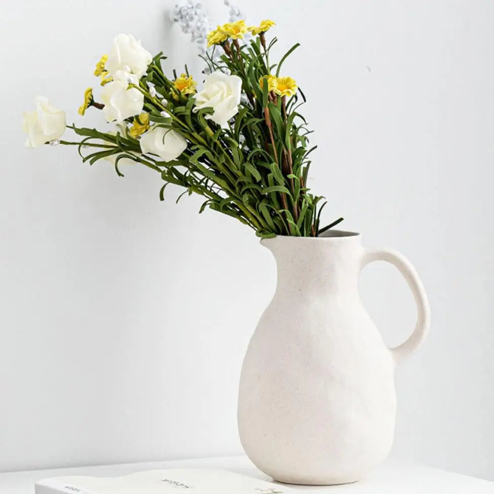 Matte White Ceramic Vase Farmhouse Flower Vases for Home Decor Clay Terracotta Decorative Pitcher Vase Boho Vases for Room Decor
