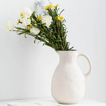 Matte White Ceramic Vase Farmhouse Flower Vases for Home Decor Clay Terracotta Decorative Pitcher Vase Boho Vases for Room Decor