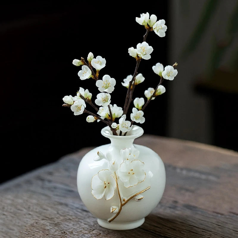 Plum Blossom Ceramic Vase Flower Arrangement Vase Room Decoration Flowerpot Teatable Decorative Vase Retro Ceramic Flower Bottle
