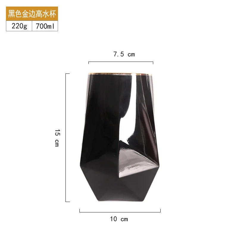 Luxury Black Whisky Glasses with Golden Edge Electroplated Irregular Goblet for Special Purpose Drinking Room Decor