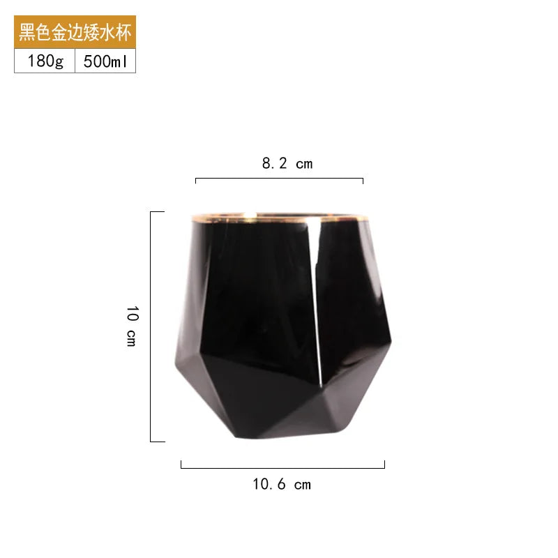 Luxury Black Whisky Glasses with Golden Edge Electroplated Irregular Goblet for Special Purpose Drinking Room Decor