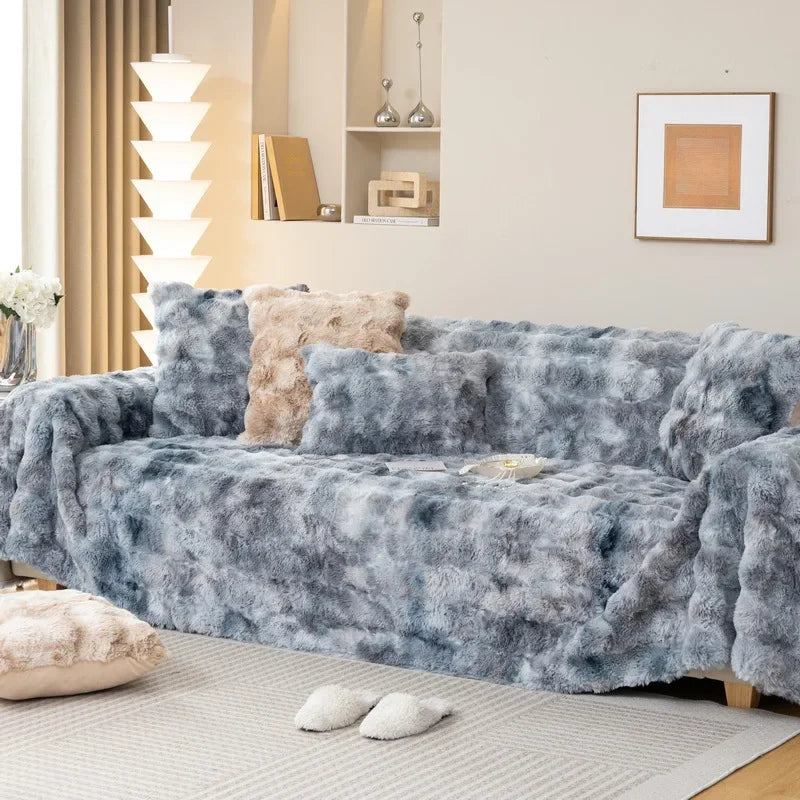EIFLOY-Faux Rabbit Plush Sofa Cover, Super Soft Towel Blanket, Anti-slip, Universal, 1/2/3/4 Seater, Leather Couch Slipcover