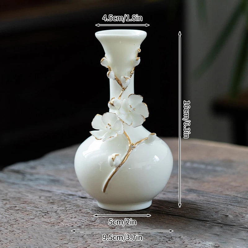Plum Blossom Ceramic Vase Flower Arrangement Vase Room Decoration Flowerpot Teatable Decorative Vase Retro Ceramic Flower Bottle