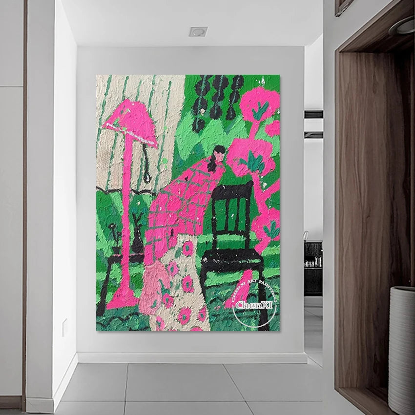 Semi Abstract Painting Figure Textured Design Wall Canvas Art Decoration Beautiful Girl Picture Frameless Bedroom Artwork