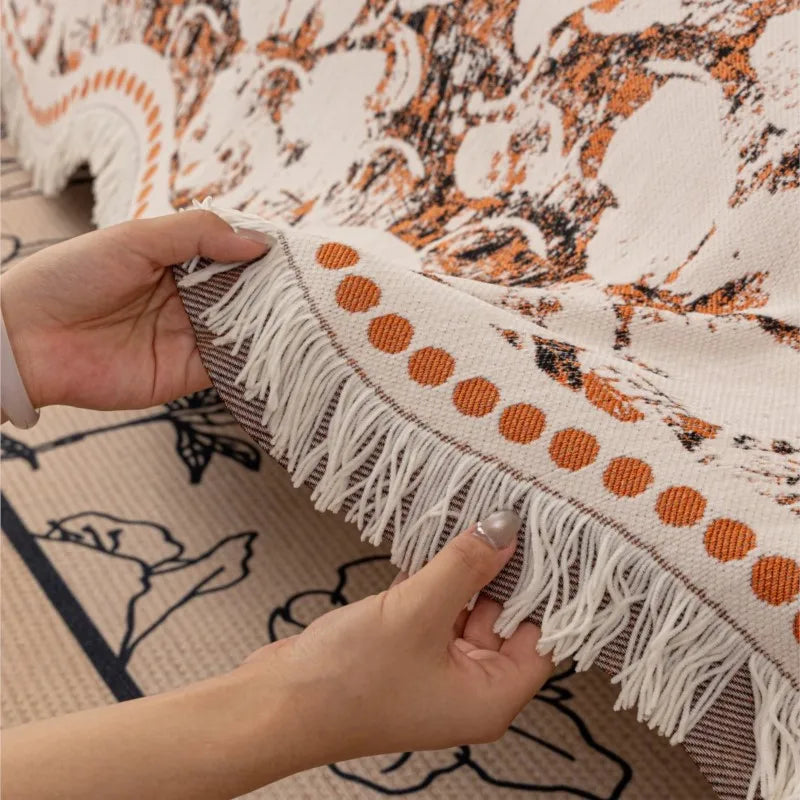 housses de canapé Sofa Covers Chenille Arc Edge Tassels Lace Sofa Mats Throw Blankets All-season Flower Camping Picnic Blanket