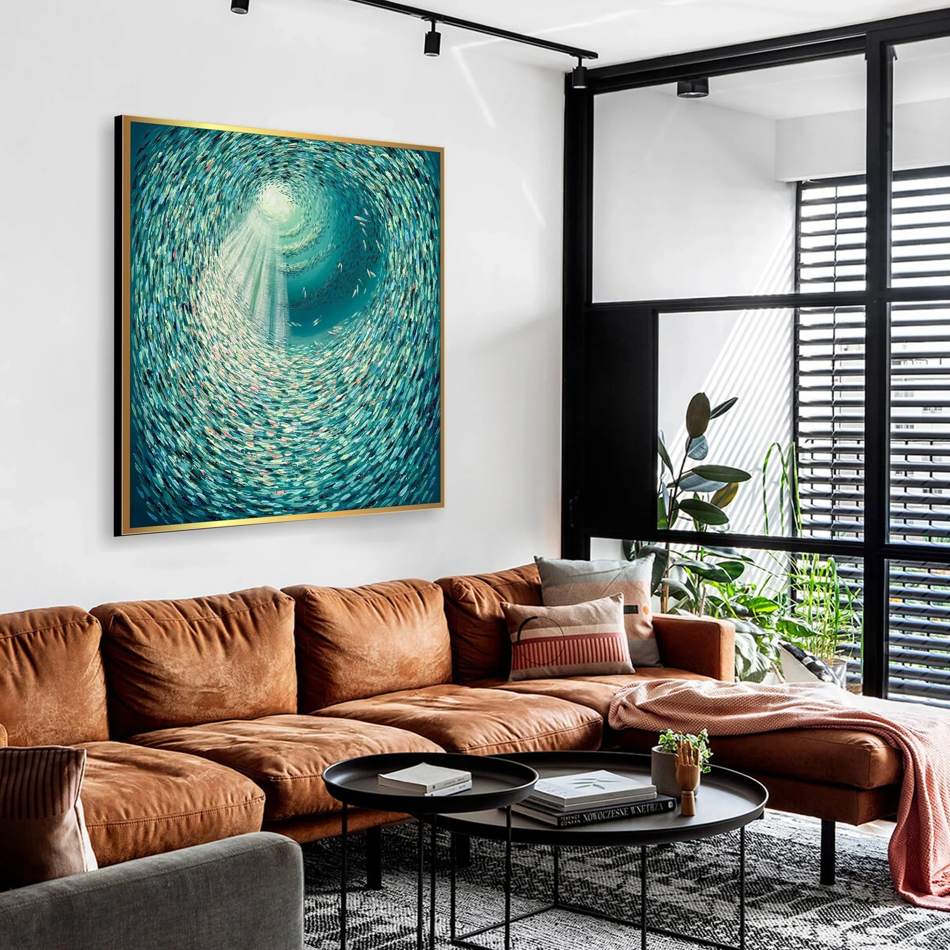 Thick Textured Knife Painted Fish Vortex Painting Pic 100% Handmade Abstract Oil Painting Canvas Wall Art For Home Decoration