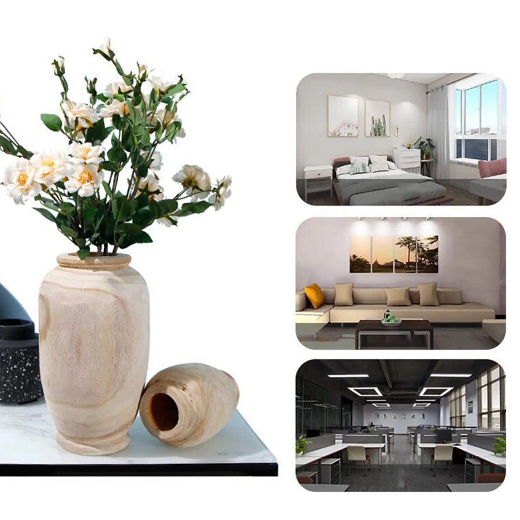 ABYN-2X Wooden Vase Decoration Living Room Table Solid Wood Ware Flower Bottle Ornament Home Decoration
