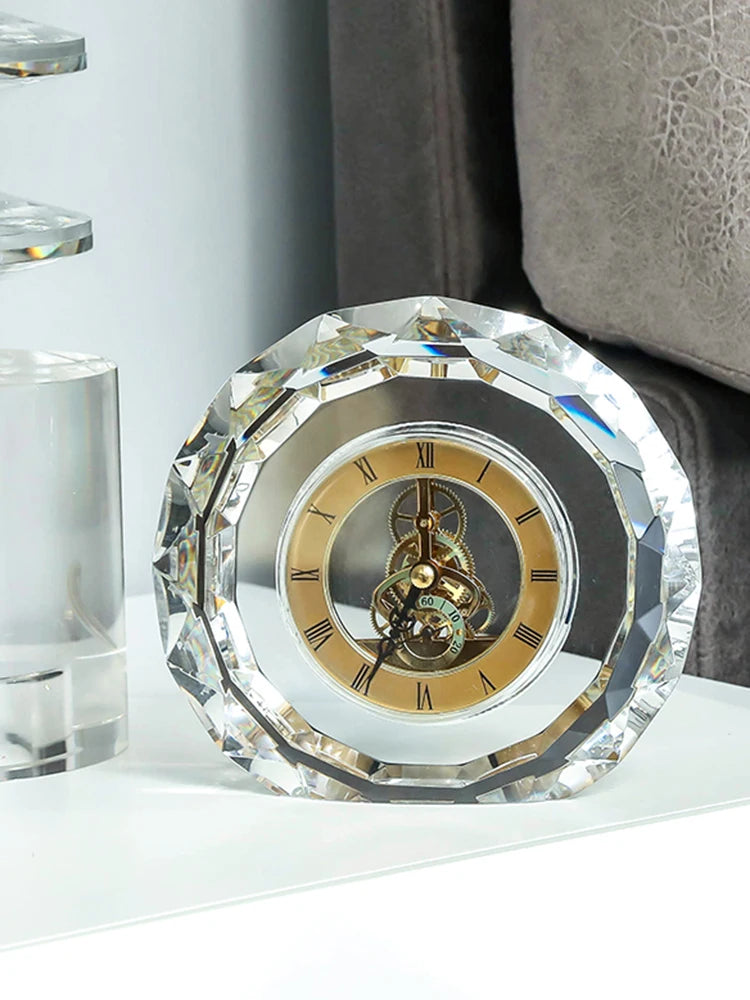 Modern Desk Clock Brief Silent Round Desk Clock Vintage Transparent Clocks Quartz Luxury Aesthetic Clocks Battery Home Decor