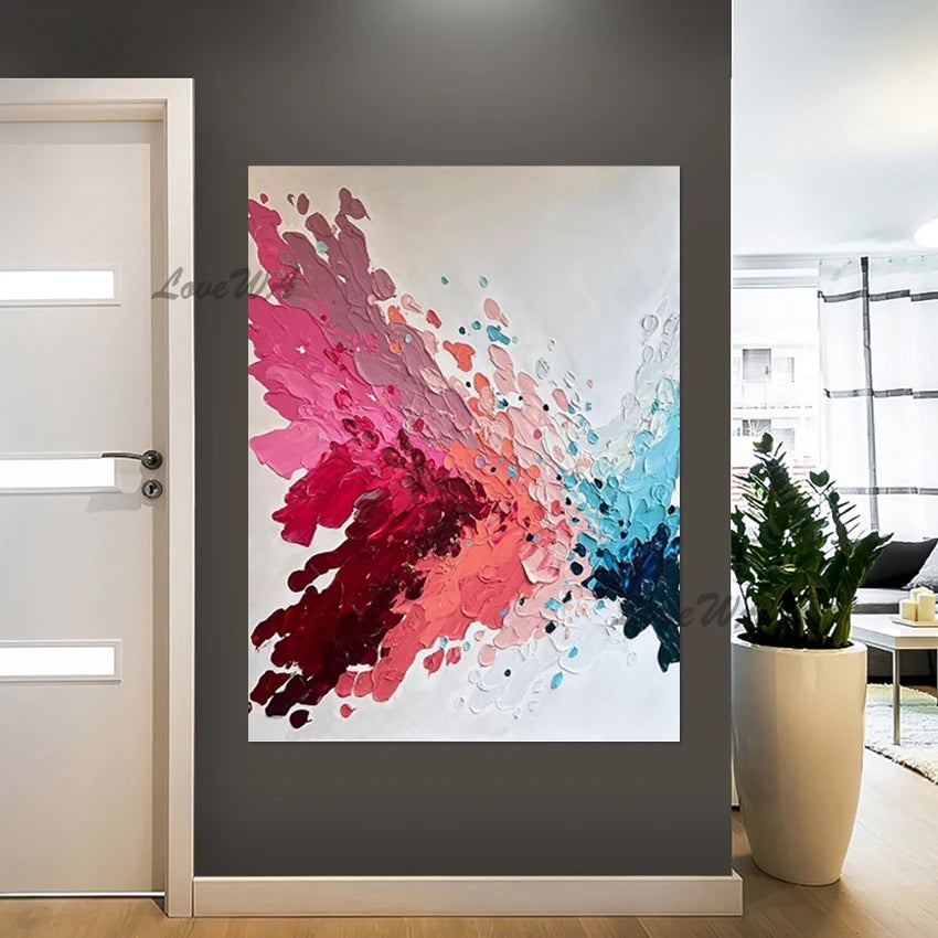 Pink Acrylic Design, Abstract Flowers Oil Paintings, Beautiful Floral Wall, Canvas Picture, No Framed, Art Gallery Showpiece