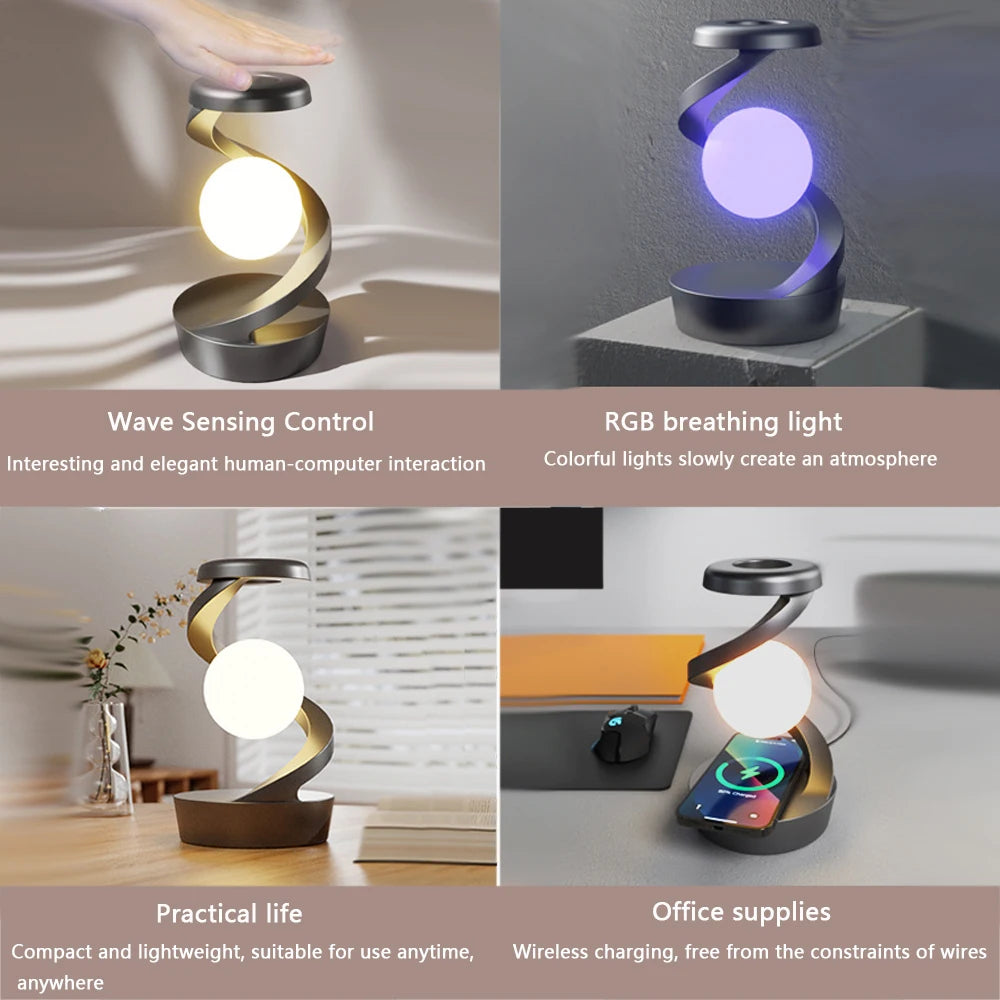 Floating Levitation Globe LED Lamp Novelty Ball Light  Wireless Charger Decorative Light for Bedroom/office Home Decor Lamps