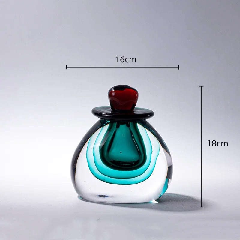 Glass Vase Double Stained Thick Glass Storage Tank with Lid Gradient Flower Vase Craft Terrarium Home Decoration Accessories