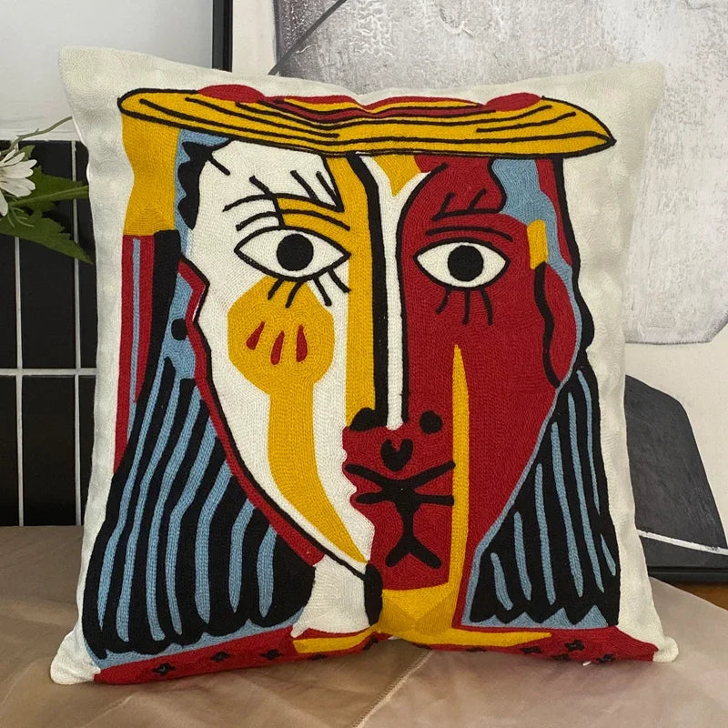 Embroidery Abstract Pillowcase Cotton Cushions Covers Picasso Decorative Throw Pillows Covers for Sofa Living Room Home Decor