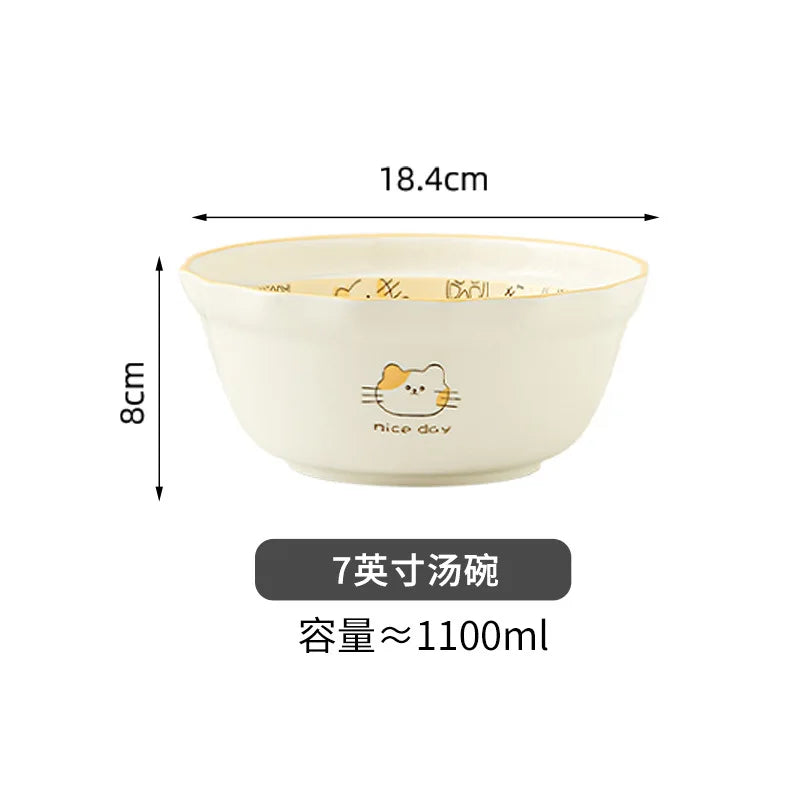 Orange Cat Ceramic Dinnerware Set Cute Bowl Plate Cutlery for Home Kitchen New House Gift