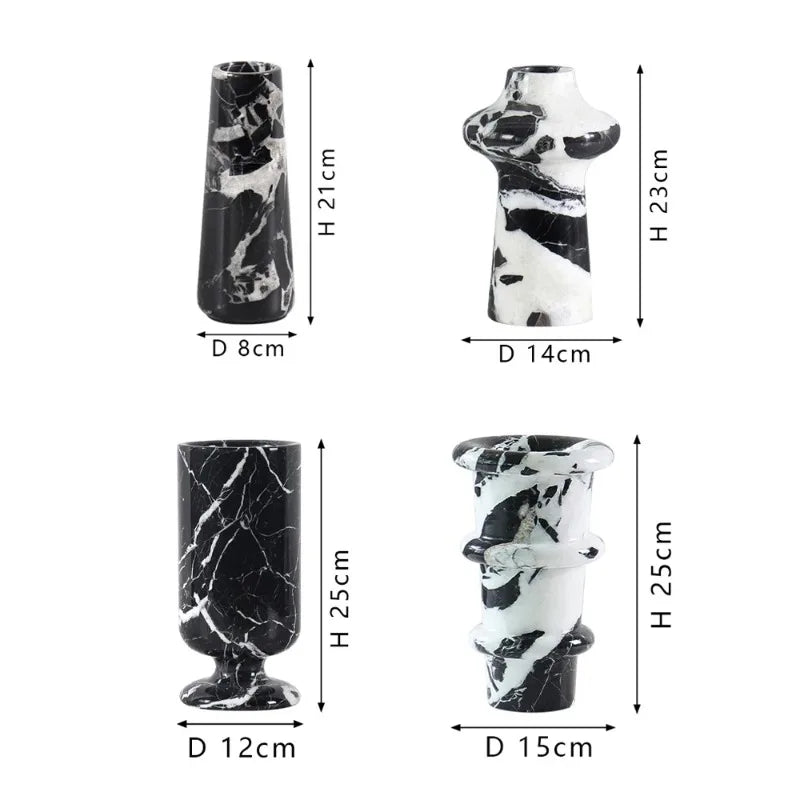 Noir Grand Antique Marble Vase for Living Room Kitchen Bedroom Bathroom Modern Flower Vase for Mantel Entryway Dining Table