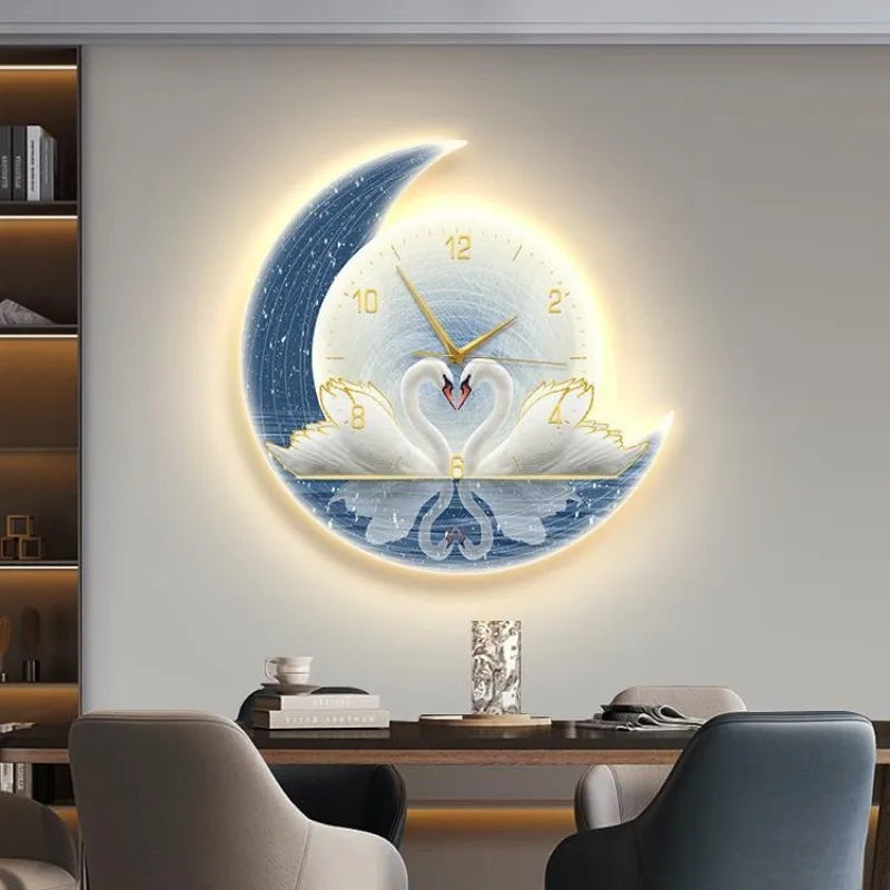 Home Decorative Painting Wall Clock Living Room Decoration Premium LED Ambient Light Plug-in Wall Clock