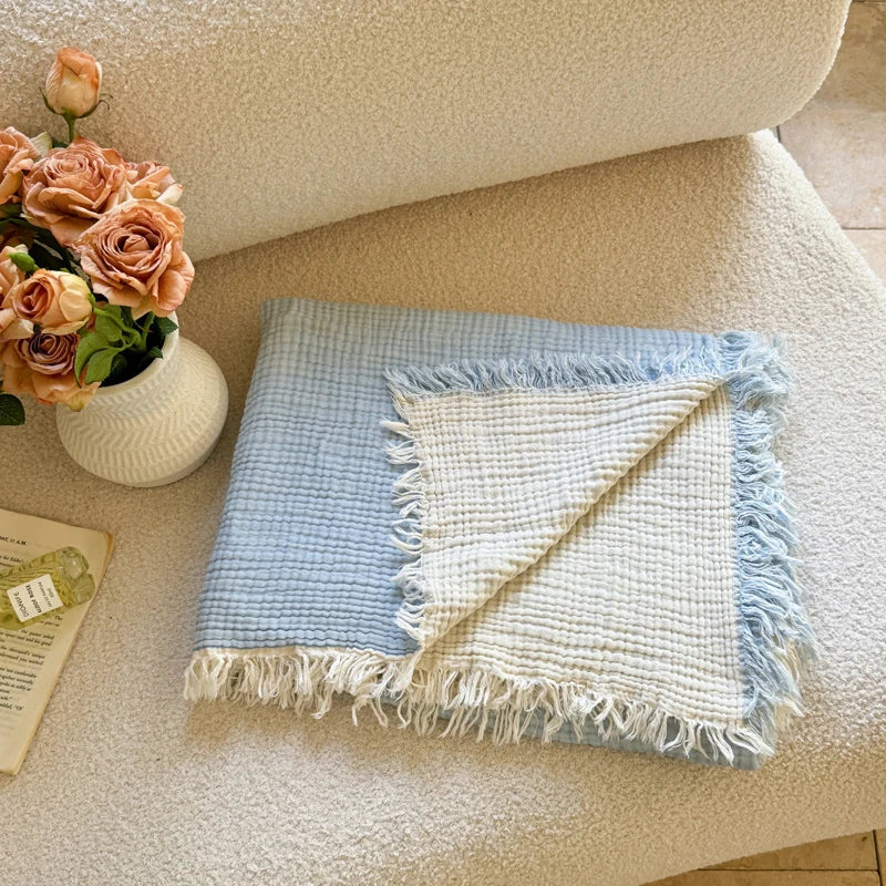 1pc The all-cotton tassel multi-functional blanket is thickened, warm and comfortable, suitable for bedrooms, sofas and offices