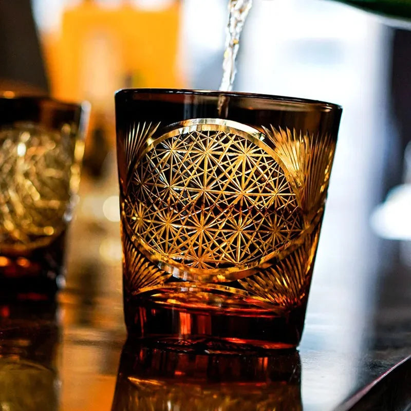 Wine Glasses Luxe Handmade Chrysanthemum Glass Wine Set Edo Kiriko Whisky Glass Japanese Carved Wedding Wine Glasses Vintage Cup