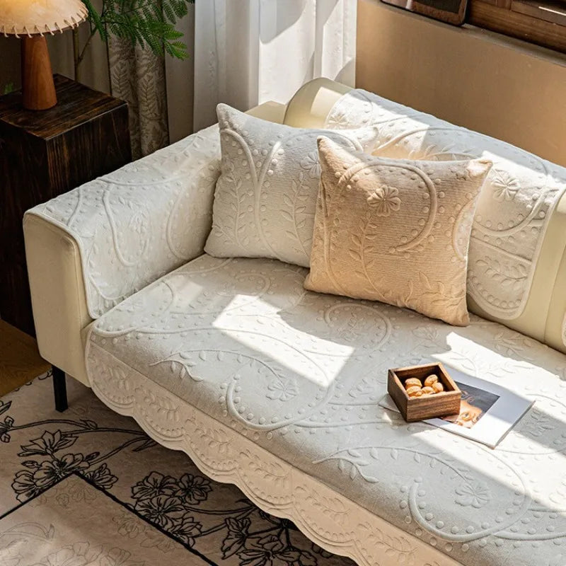 EIFLOY French Vintage Velvet  L Shape Sofa Cover, 3 Seater, Soft Plush Couch Slip Covers, Non Slip Quilted Furniture Protectors