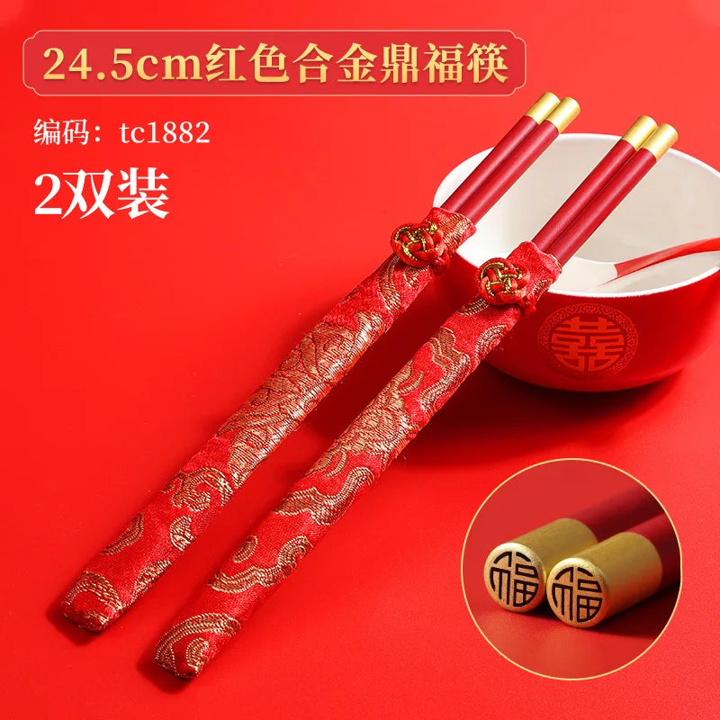 Chinese Wedding Tableware Set Joyful Red Ceramic Bowls Spoons Teacups Chopsticks Tray Wedding Supplies Gifts