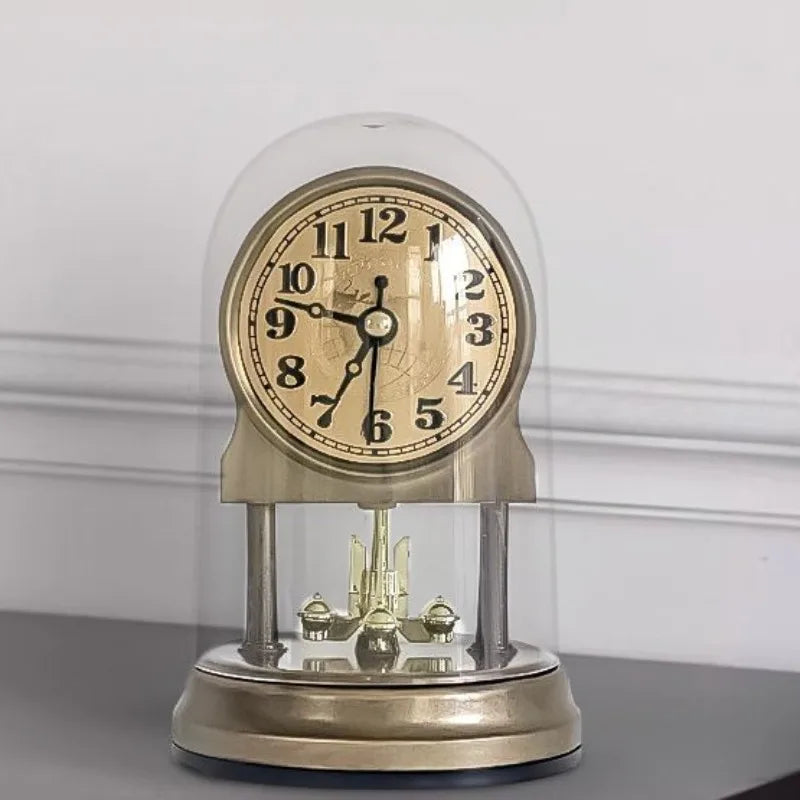 Vintage Table Clock Living Room Desk Clocks Aesthetic Decorative Tabletop Watch Silent Desktop Watches with Clear Clock Cover