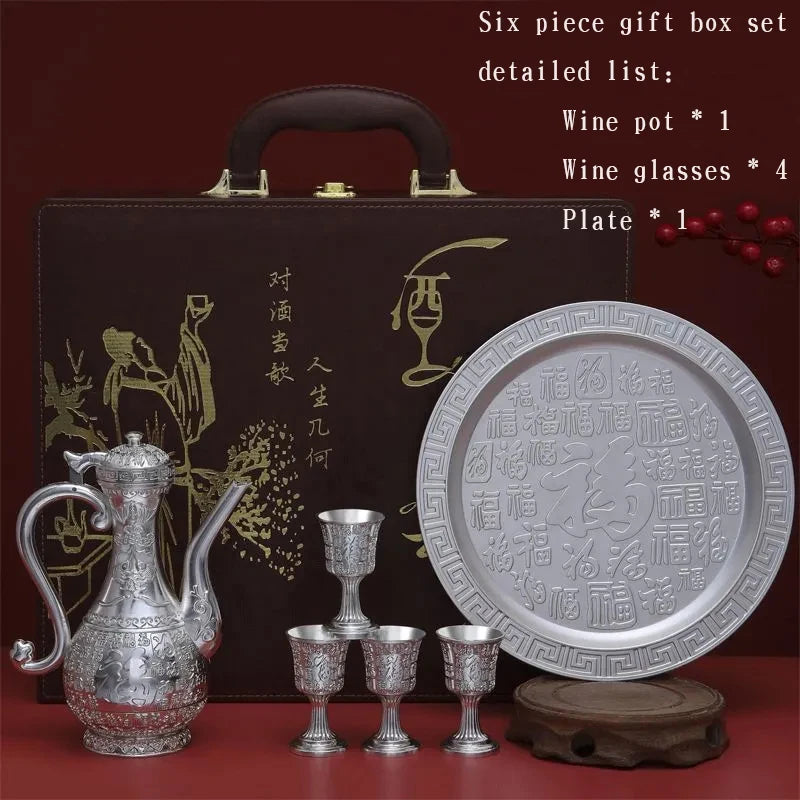 Baifu pure silver 99.9% nano electroplated silver wine set, creative wine glass and kettle set, creative home retro style wine