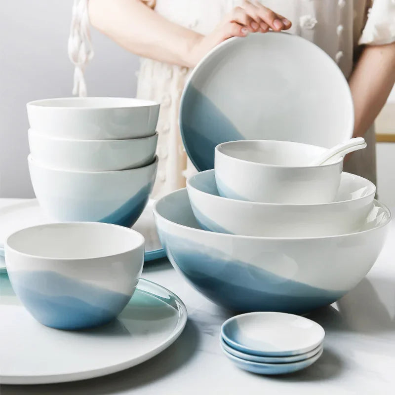 Mountain Scenery Ceramic Dinner Plate Big Round Dessert cake Square Steak dish Restaurant kitchen tableware set