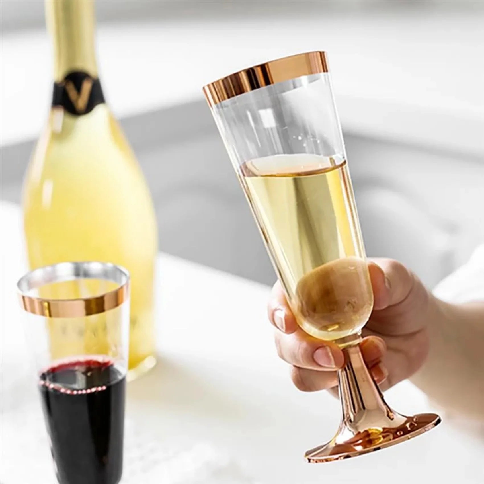 ELEG-36X Wedding Champagne Flute Creative Disposable Plastic Wedding Cup Champagne Glass Drinking Utensils For Party-Golden