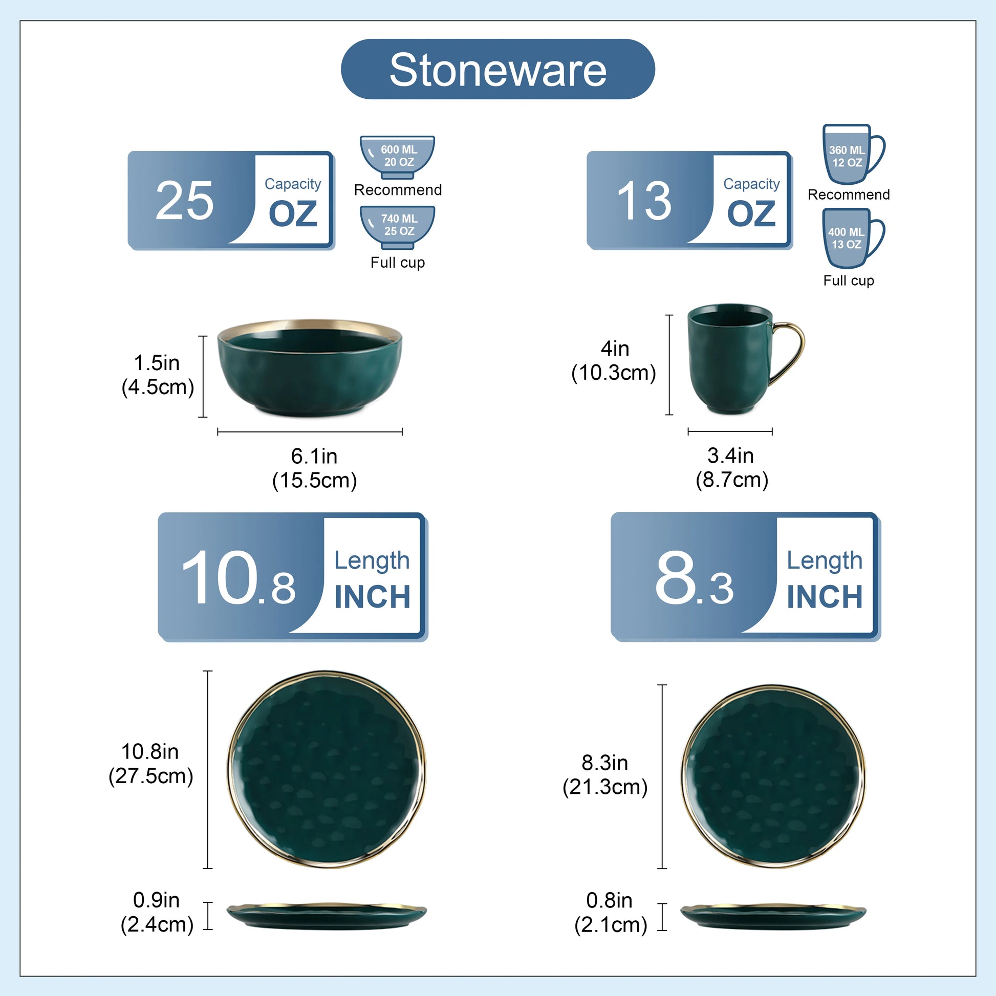LOVECASA 16/32 Piece Green Porcelain Dinnerware Set with 4PCS Gold Trim Dessert Plate,Dinner Plate,Cup,Bowl Tableware Set