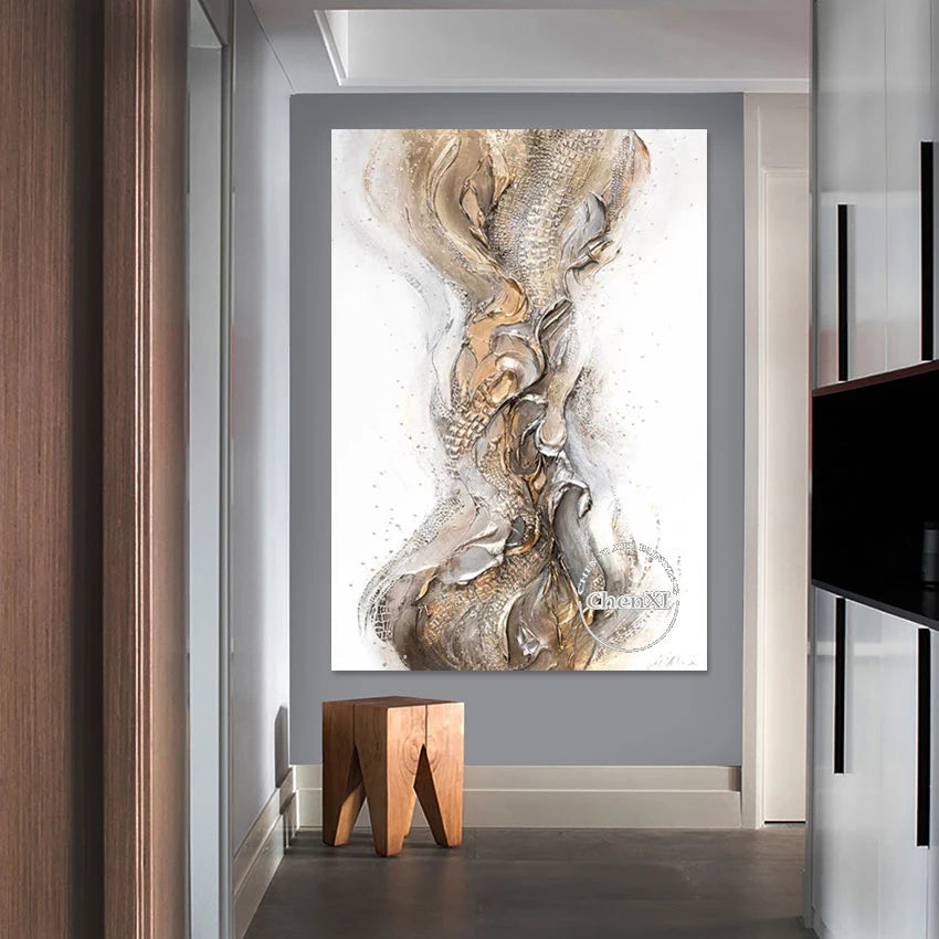 Gold Abstract Luxury Canvas Poster Art, Handmade Unframed Oil Painting, Wall Artwork on Canvas, Big Size Panel