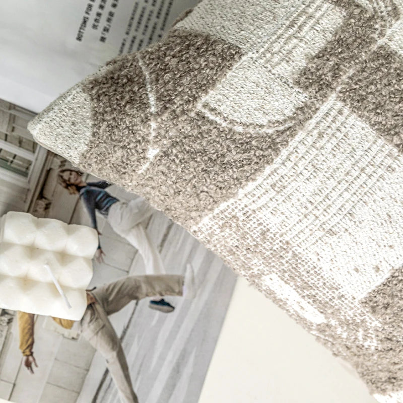 Modern Wabi-Sabi Large Pillow Living Room Sofa Lumbar Pillow Wheat Coffee Color Geometric Pillow Wool Blend Pillow Sample Room