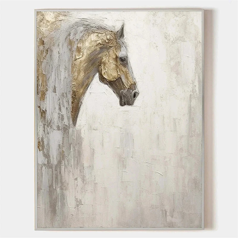 Gold Leaf Horse Picture Dafeng Village Painting 100% Handmade Abstract Oil Painting Canvas Wall Art For Home Decoration Unframed