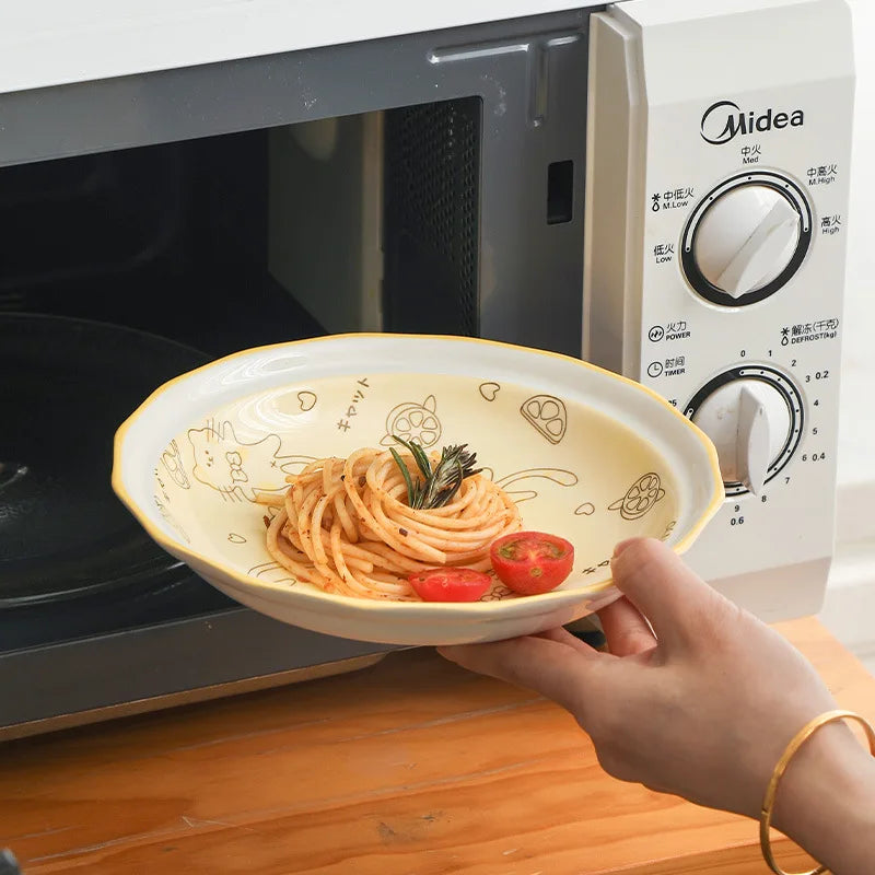 Orange Cat Ceramic Dinnerware Set Cute Bowl Plate Cutlery for Home Kitchen New House Gift