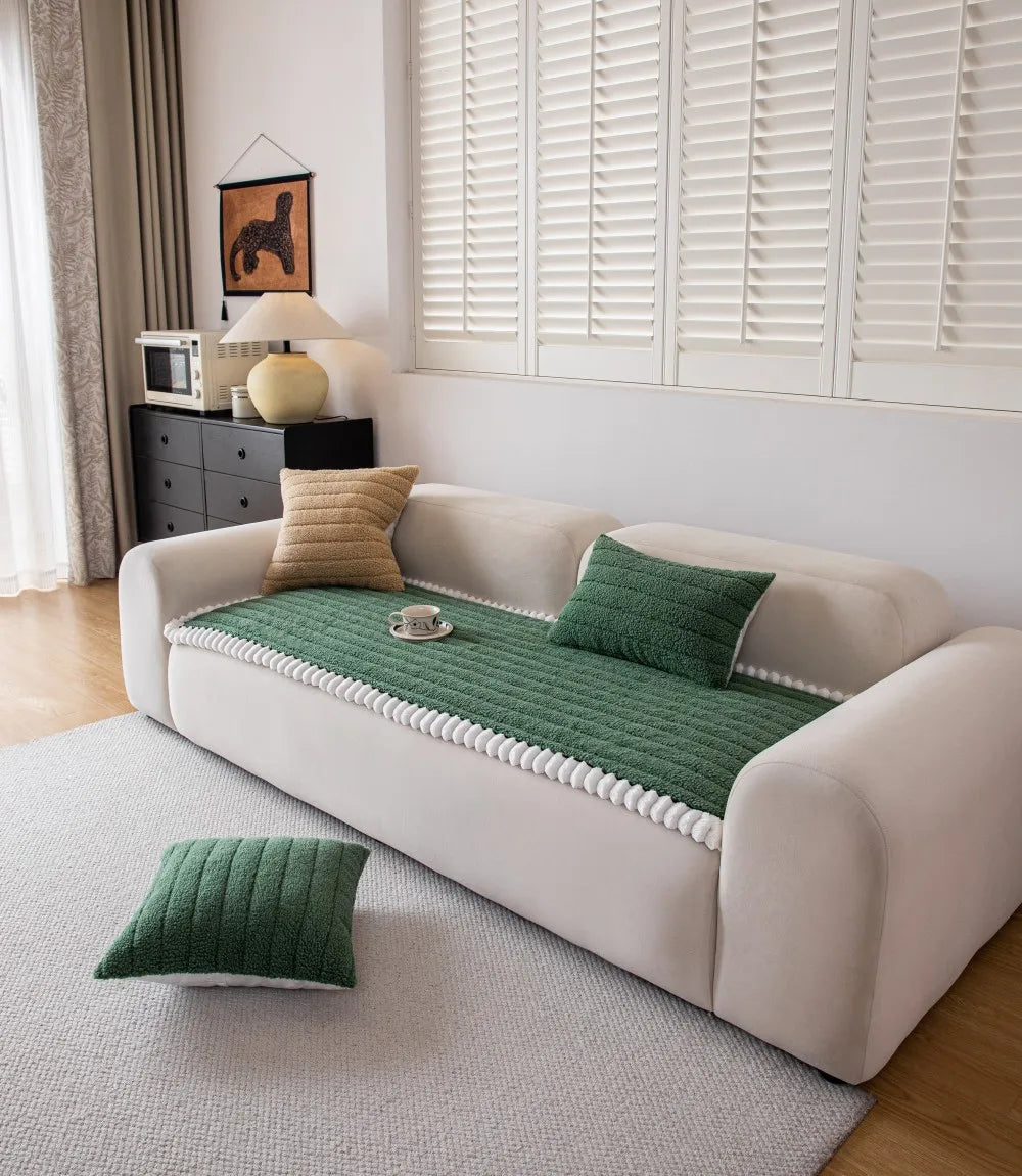 Solid Color Sofa Cushion Cover Non-Slip 2025 Autumn Wide Striped Sofa Protector Soft Anti-Skid Living Room Sofa Mats