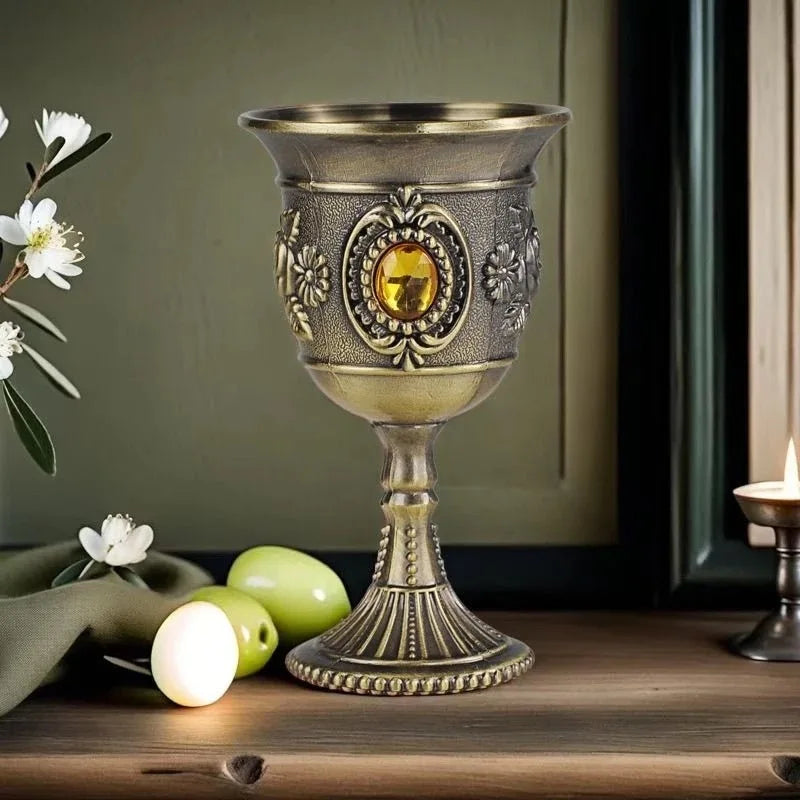 European Gemstone Rose Metal High Footed Wine Cup Wedding Toast Cup Household Wine Glass Holiday Gift