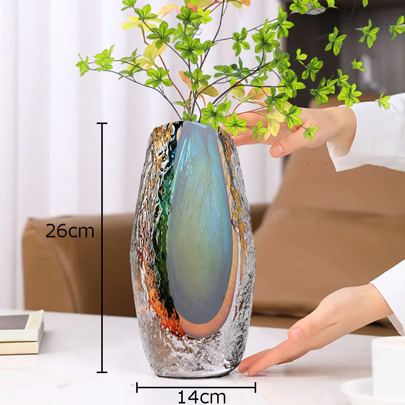 Gradient Glazed Glass Vase Desk Decoration Hydroponics Flower Pots Decorative Flower Arrangement Modern Home Decor Floral Vases