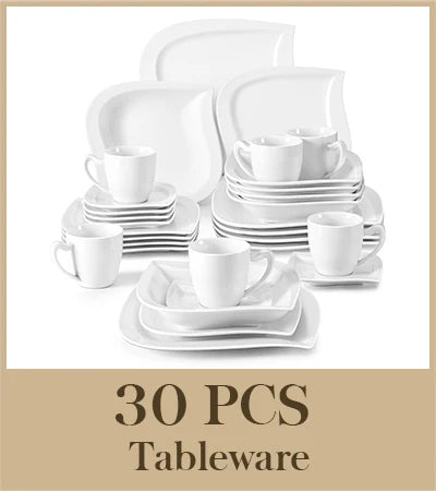 MALACASA 30/60 Piece White Porcelain Dinner Set with Cups Saucers Dessert Soup Dinner Plates Tableware Service for 6/12