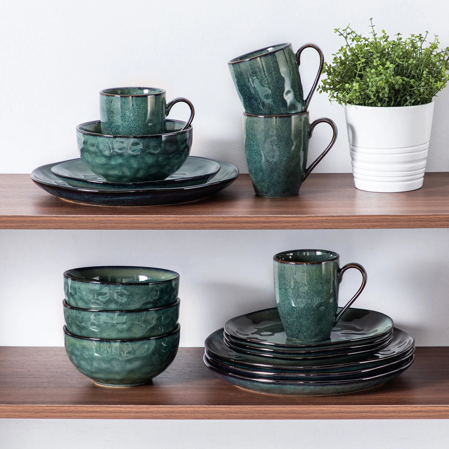 vancasso 16/32-Piece Starry Green Dinner Set,Kiln Change Glaze Tableware Dinner Set with Dinner Plate,Dessert Plate,Bowl,Mug