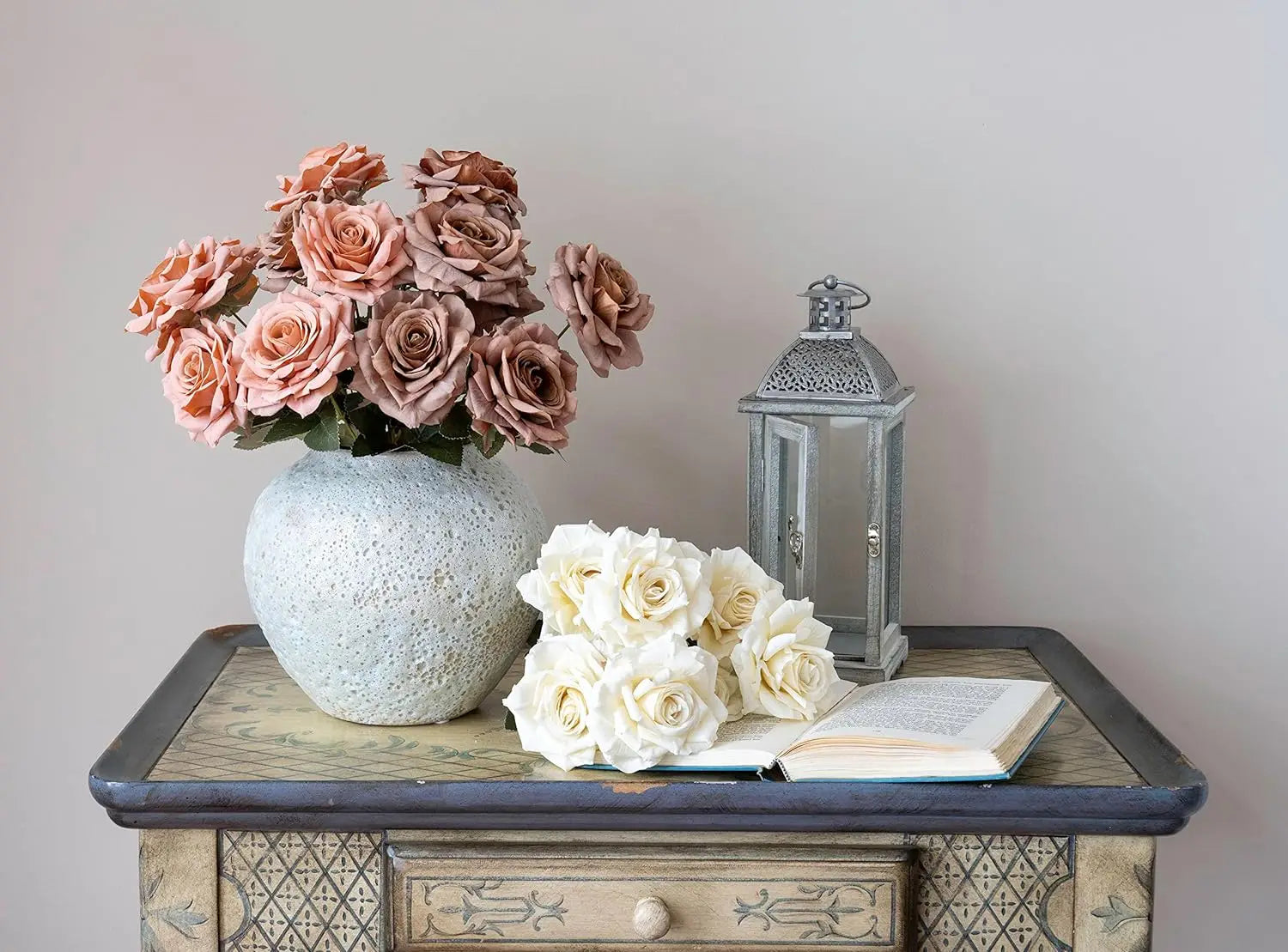 White Ceramic Vase Medium Textured Vase for Centerpieces, Kitchen, Living Room, Bedroom Decorative Gifts (8 x 8.5 x 8.5 inches)