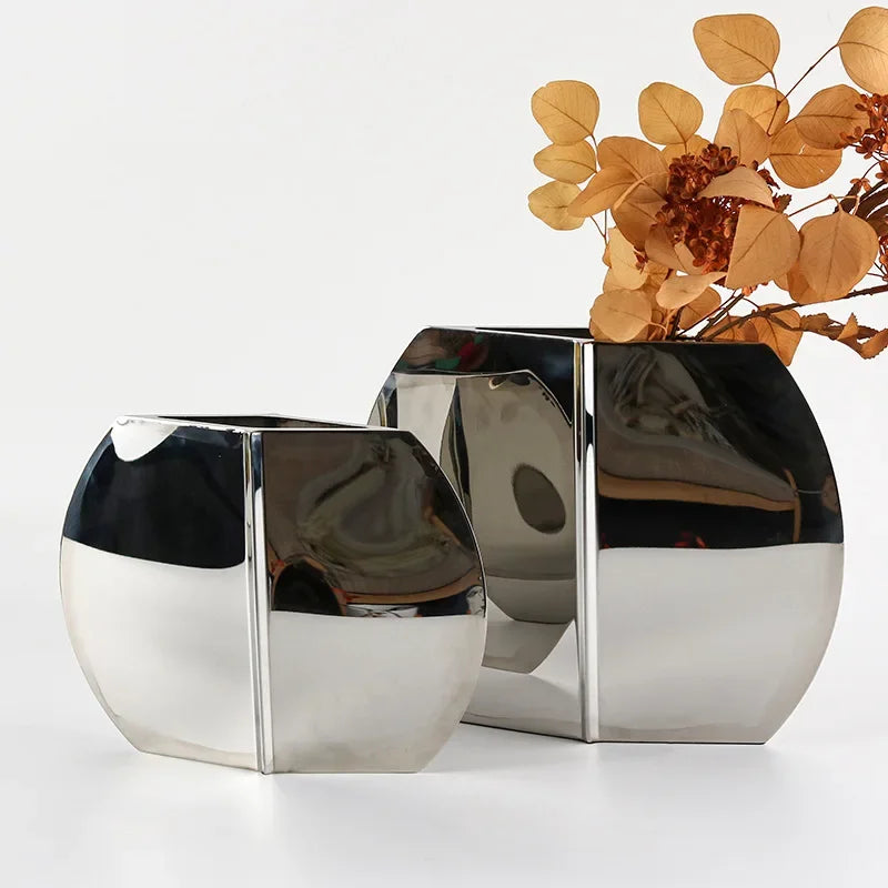 Nordic Minimalist Living Room Decoration, Flower Arrangement, Stainless Steel Belly Vase, Home Desktop Decoration Ornament Vase