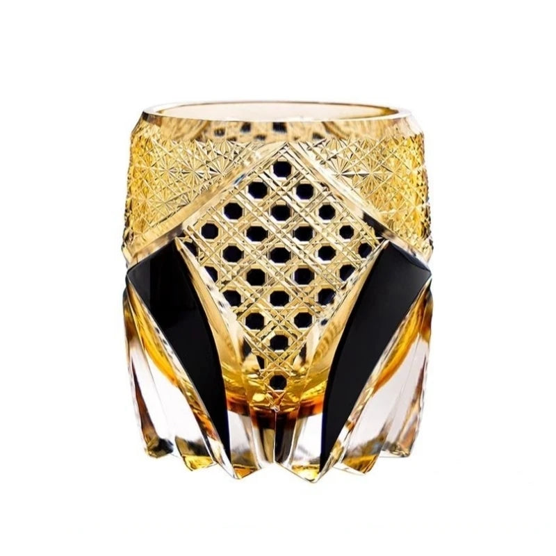 Japanese Black Warrior Armor Edo Kiriko Whisky Rock Glass Amber Crystals Whiskey Cup High-end Wine Glass Hand Cut Brandy Snifter
