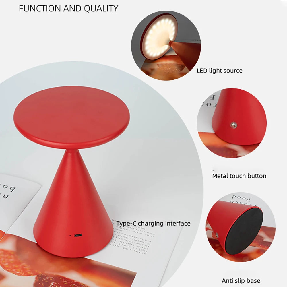 Bedhead Desk Mini Portable Touch Night Light Aluminum USB Rechargeable Funnel Light Outdoor Camping Light