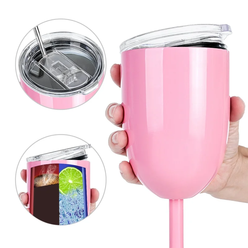 Practical-2PCS Insulated Pink Wine Glasses Double Wall Food Grade Stainless Steel Travel Wine Cup With Leak Proof Lid For Adult,